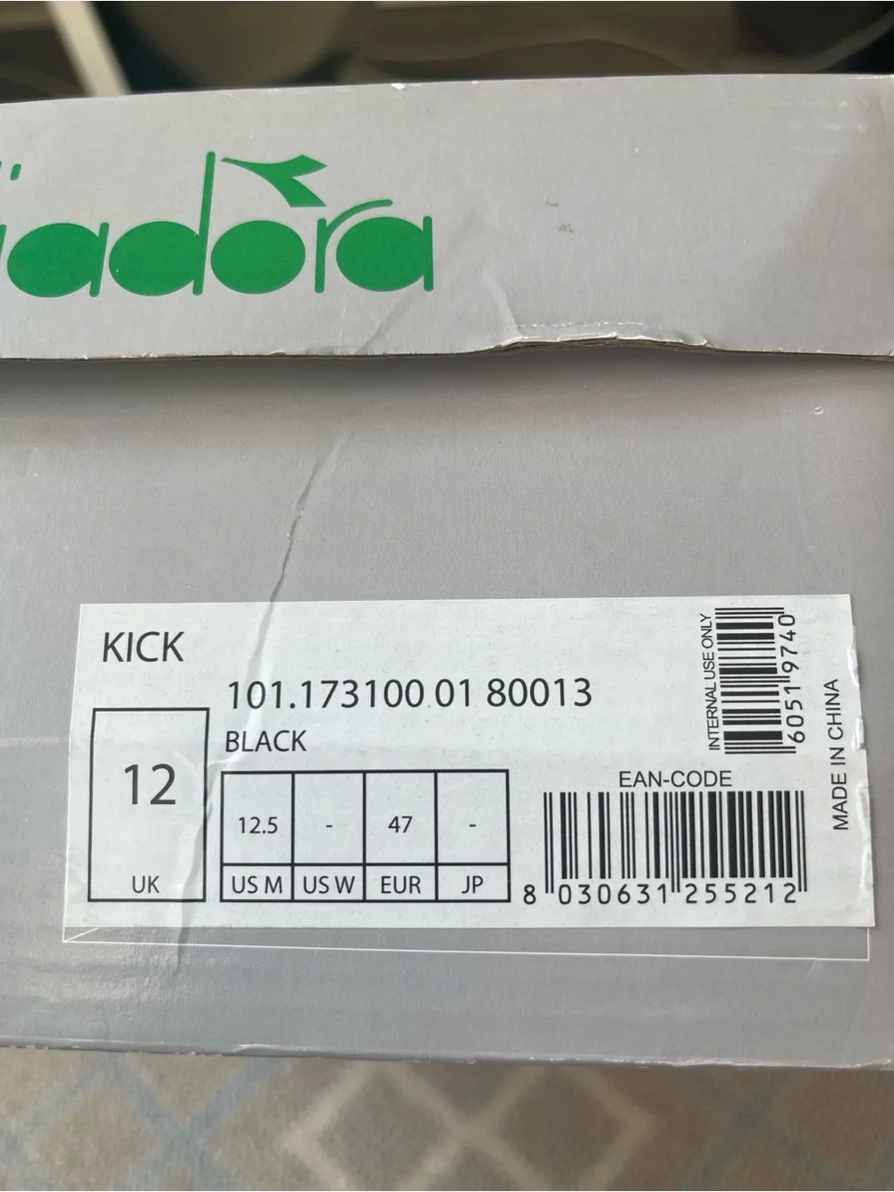 Diadora Kick sneakers in black and white suede Mens 12.5
